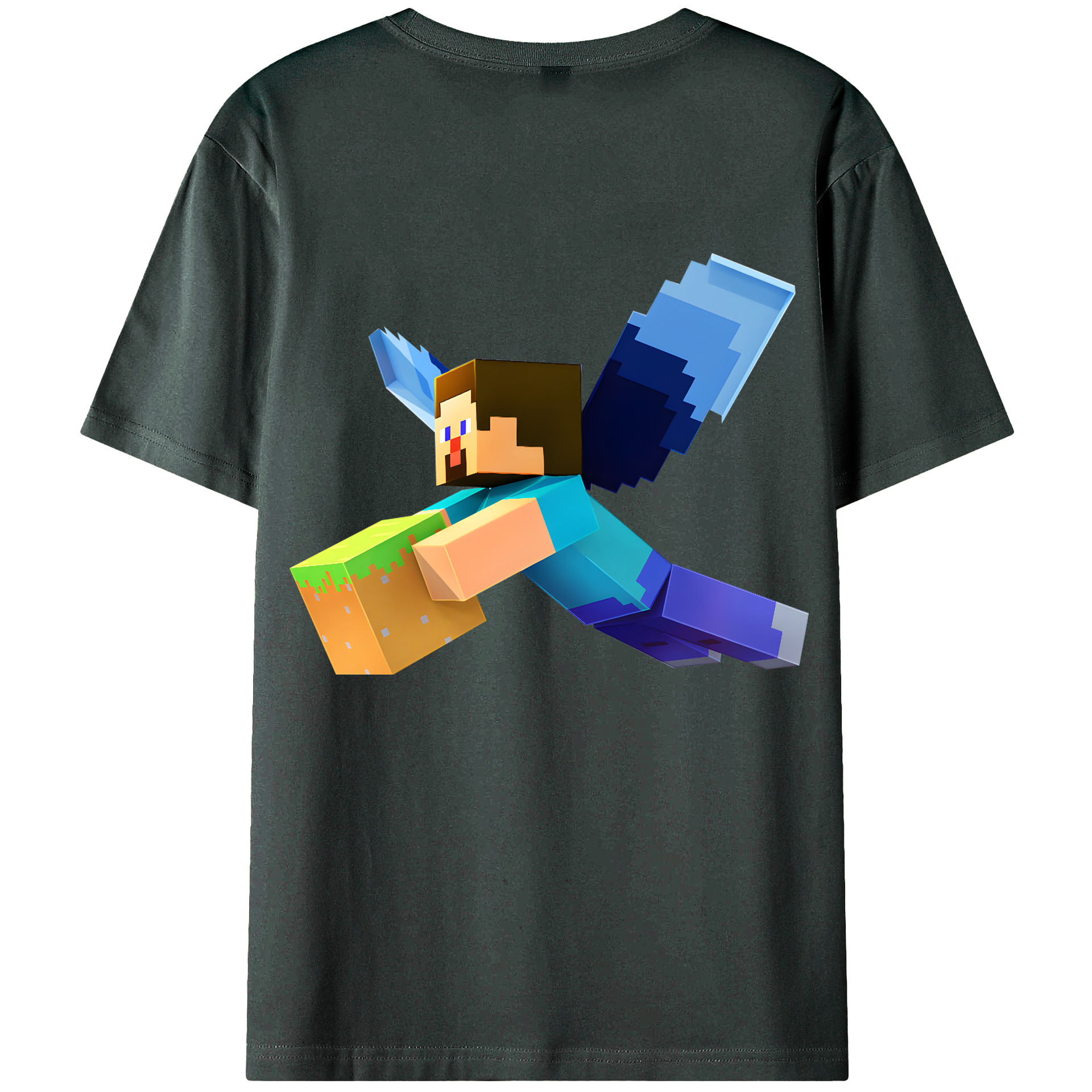 （画像用） マインクラフト ブロックの世界 Minecraft MC Block world 綿100％ メンズ半袖Tシャツ（バックプリント） 通気性